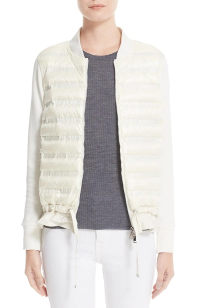 Shop Moncler Maglia Quilted Down Front Tricot Bomber In Natural