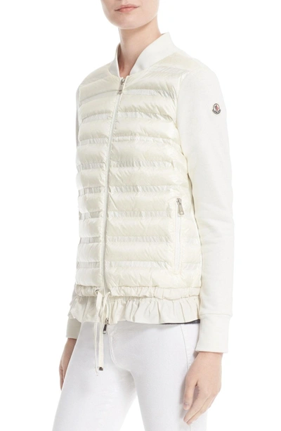 Shop Moncler Maglia Quilted Down Front Tricot Bomber In Natural