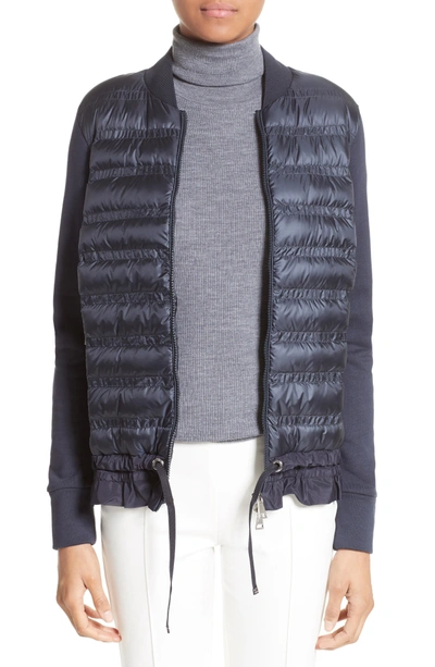 Shop Moncler Maglia Quilted Down Front Tricot Bomber In Navy