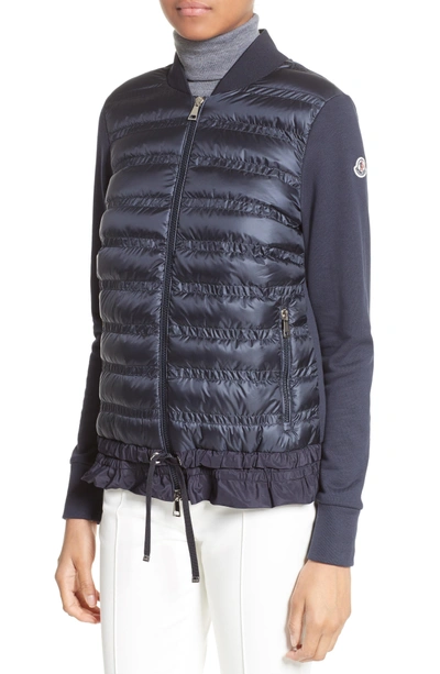 Shop Moncler Maglia Quilted Down Front Tricot Bomber In Navy