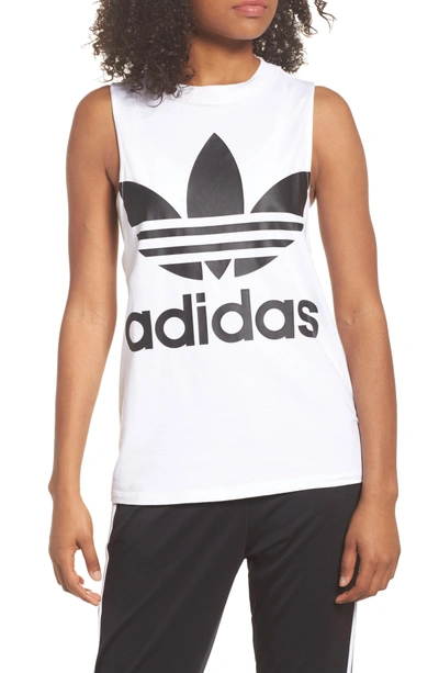 Shop Adidas Originals Trefoil Tank In White/ Black