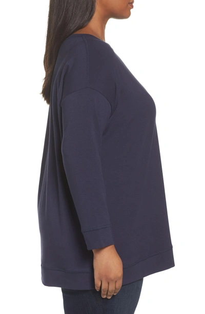 Shop Eileen Fisher Jewel Neck Organic Stretch Cotton Tee In Midnight