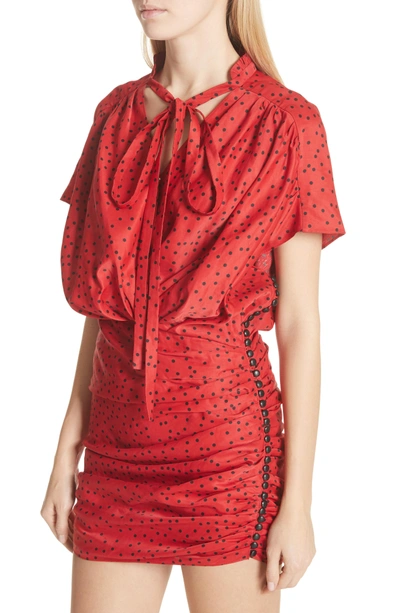 Shop Magda Butrym Polka Dot Linen Blend Minidress In Red