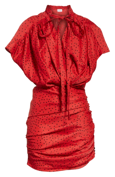 Shop Magda Butrym Polka Dot Linen Blend Minidress In Red