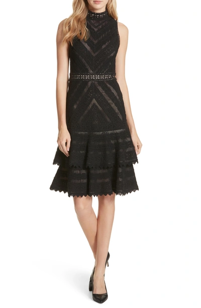 Shop Alice And Olivia Azita Mesh Tiered Fit & Flare Dress In Black