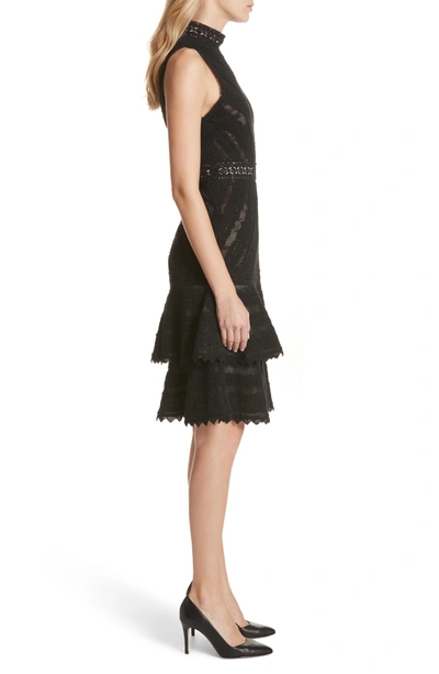 Shop Alice And Olivia Azita Mesh Tiered Fit & Flare Dress In Black