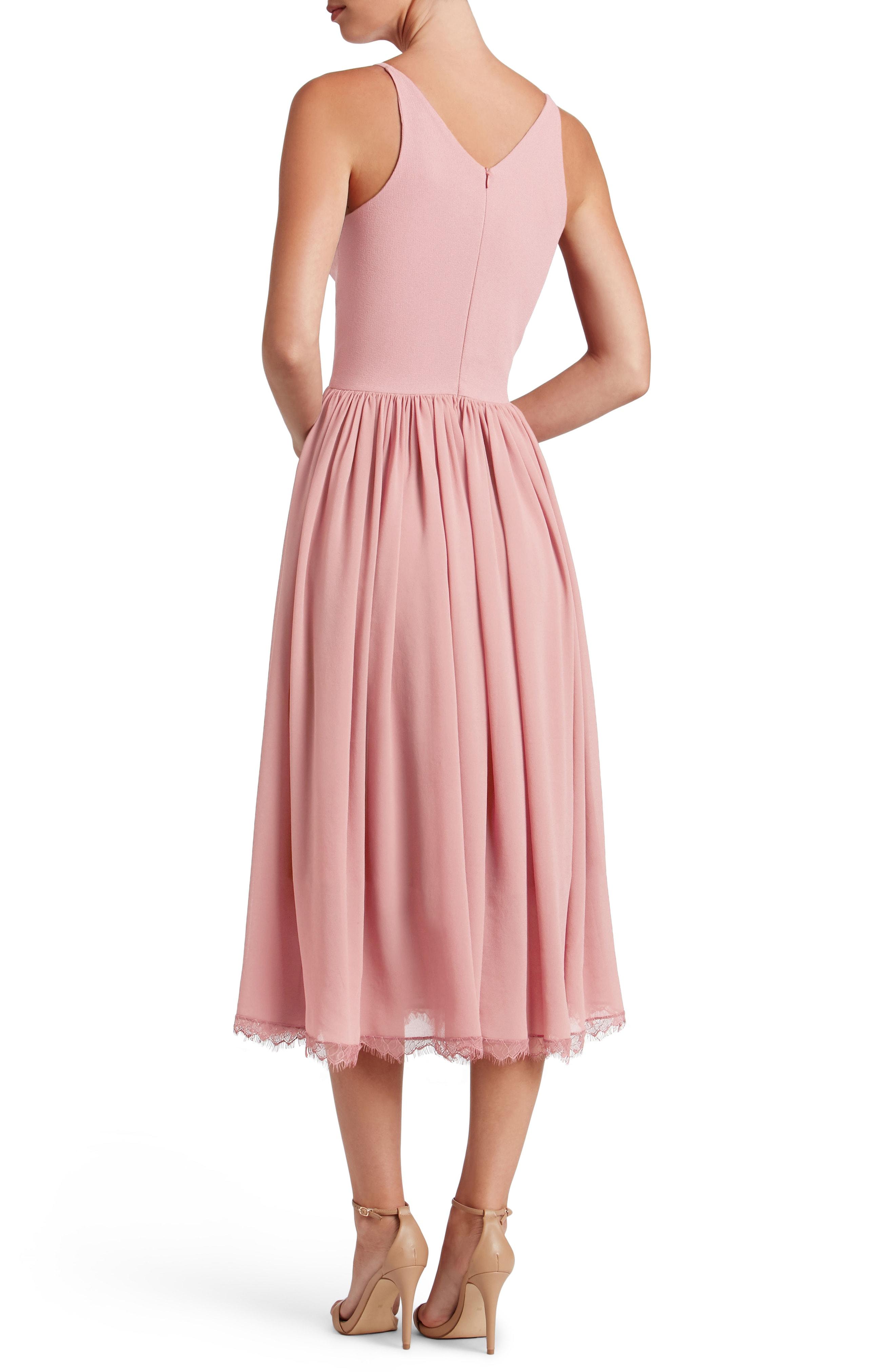 dress the population alicia mixed media midi dress