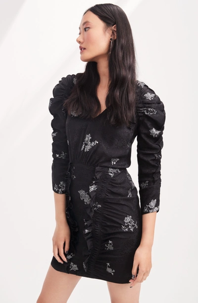 Shop Rebecca Taylor Glitter Jacquard Silk Dress In Black/ Silver