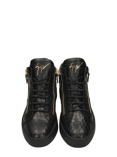 Shop Giuseppe Zanotti Kriss Black Leather Snake Print Sneakers