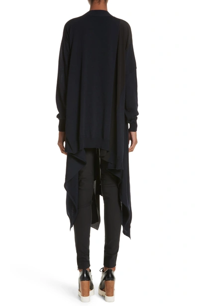 Shop Stella Mccartney Virgin Wool Cardigan With Silk Inset In Ink