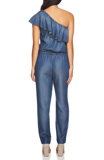 1.state One-shoulder Chambray Jumpsuit In Cassis Wash | ModeSens