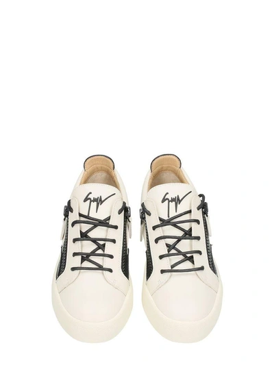 Shop Giuseppe Zanotti Frenkie White And Black Leather Sneakers In Beige