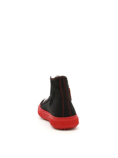 Shop Prada Canvas Hi-top Sneakers In Nero+rossonero