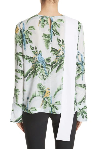 Shop Stella Mccartney Claire Bird Of Paradise Crepe De Chine Blouse In Pale Blue