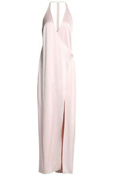 Shop Halston Heritage Wrap-effect Satin-crepe Gown In Pastel Pink