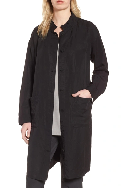 Shop Eileen Fisher Long Tencel & Linen Jacket In Black