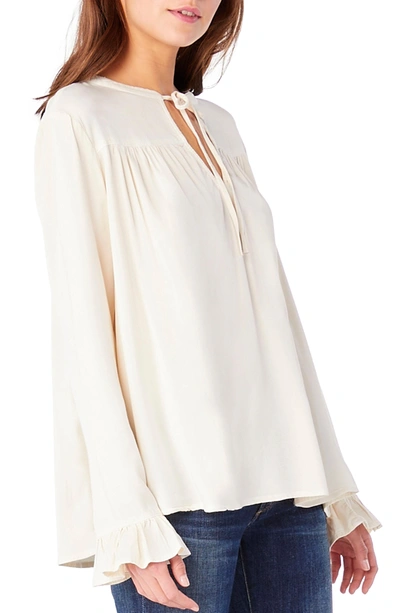 Shop Michael Stars Split Neck Peasant Top In Chalk