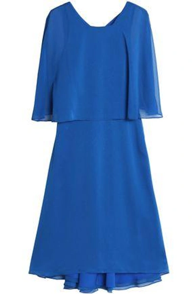 Shop Halston Heritage Woman Cape-effect Georgette Dress Blue