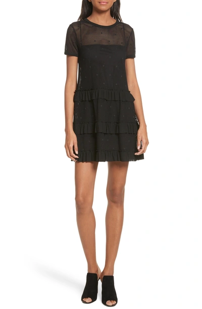 Shop Red Valentino Jersey Mesh Point D'esprit Dress In Black