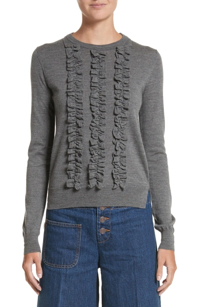Shop Marc Jacobs Ruffle Merino Wool Sweater In Dark Grey Melange