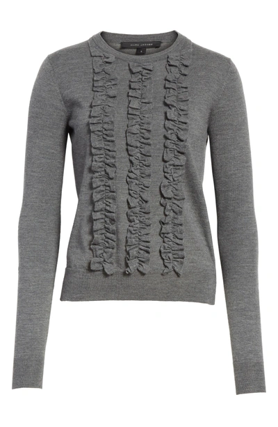 Shop Marc Jacobs Ruffle Merino Wool Sweater In Dark Grey Melange