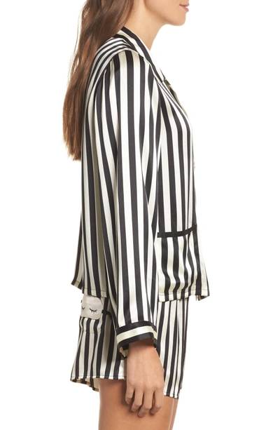 Shop Morgan Lane X Amanda Fatherazi Ruthie Mini Mask Stripe Pajama Top In Noir/ Ecru