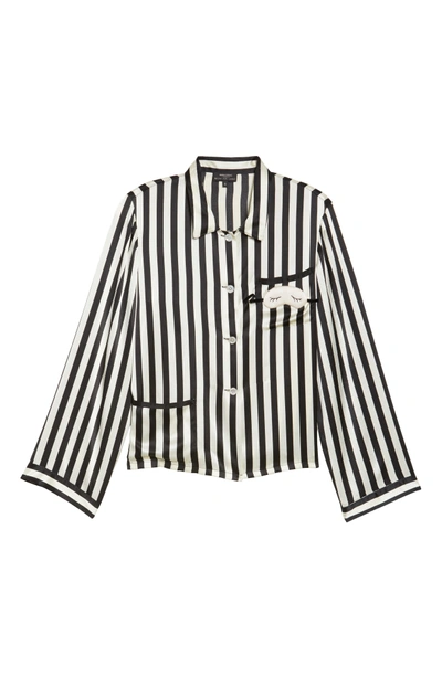 Shop Morgan Lane X Amanda Fatherazi Ruthie Mini Mask Stripe Pajama Top In Noir/ Ecru