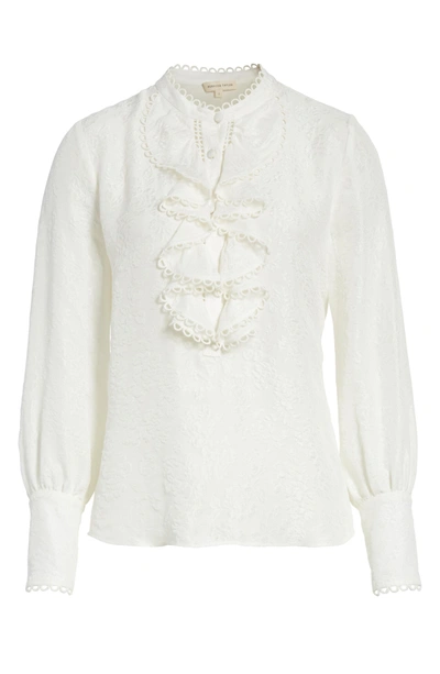 Shop Rebecca Taylor Ruffled Floral Cloque Top In Snow