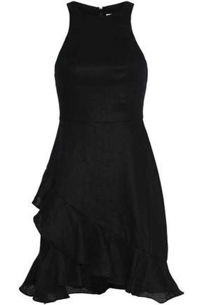 Shop Zimmermann Woman Ruffled Linen Mini Dress Black