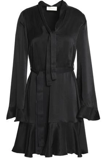 Shop Zimmermann Woman Pussy-bow Ruffle-trimmed Washed-silk Mini Dress Black