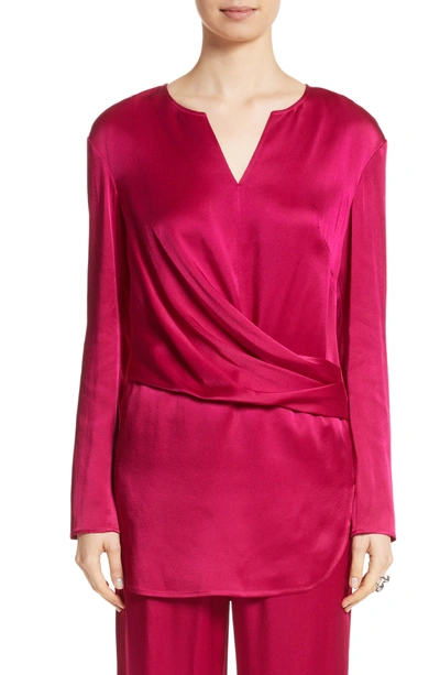 Shop St John Front Drape Liquid Crepe Blouse In Raspberry