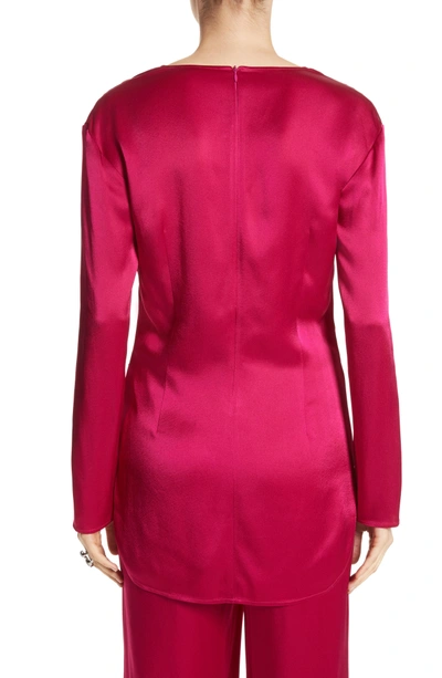 Shop St John Front Drape Liquid Crepe Blouse In Raspberry