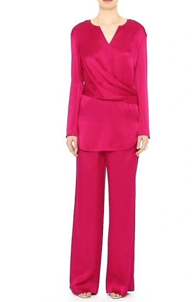 Shop St John Front Drape Liquid Crepe Blouse In Raspberry