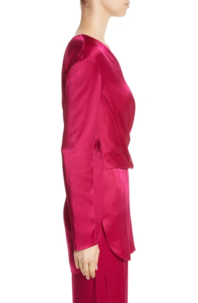 Shop St John Front Drape Liquid Crepe Blouse In Raspberry