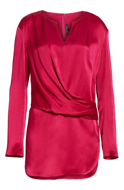 Shop St John Front Drape Liquid Crepe Blouse In Raspberry