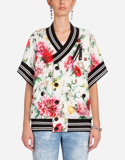 Shop Dolce & Gabbana Bomber Jacket In Printed Nylon In Cream