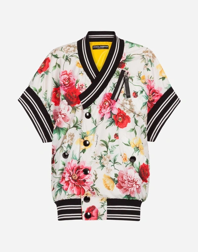 Shop Dolce & Gabbana Bomber Jacket In Printed Nylon In Cream