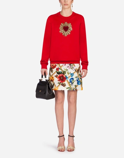 Shop Dolce & Gabbana Short Wool/silk Miniskirt With Print In Multicolor