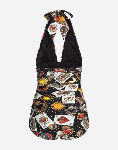 Shop Dolce & Gabbana Printed One-piece Swimsuit In Black
