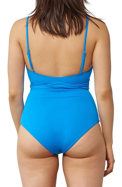 Shop Mara Hoffman Isolde Tie Front One-piece Swimsuit In Blue