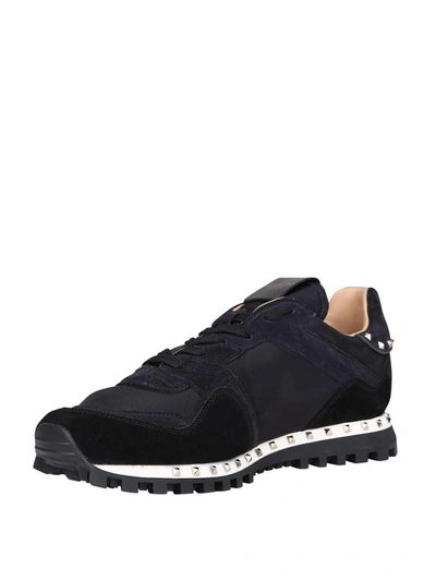 Shop Valentino Leather Studded Sneakers In Nero