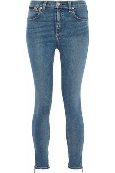 Shop Rag & Bone Zip-detailed Faded High-rise Skinny Jeans In Mid Denim