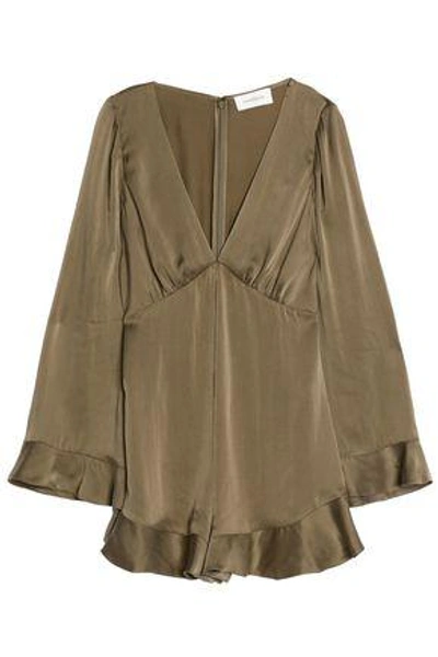 Shop Zimmermann Woman Ruffle-trimmed Washed-silk Playsuit Army Green