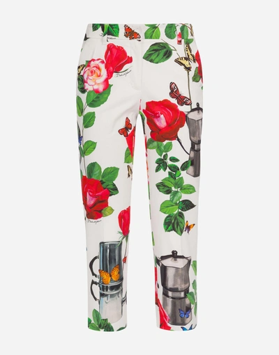 Shop Dolce & Gabbana Pants In Printed Cotton Drill In White