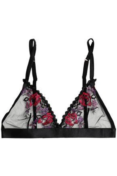 Shop Mimi Holliday By Damaris Woman Embroidered Tulle Soft-cup Triangle Bra Black