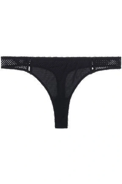 Shop Stella Mccartney Mesh And Stretch-jersey Low-rise Thong In Black