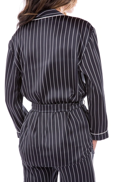 Shop Ragdoll Pinstripe Silk Pajama Top In Black