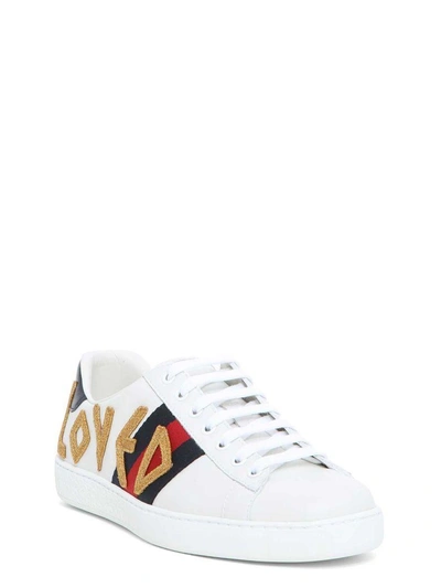 Shop Gucci Ace Embroidered Loved Sneakers In Bianco-multicolor