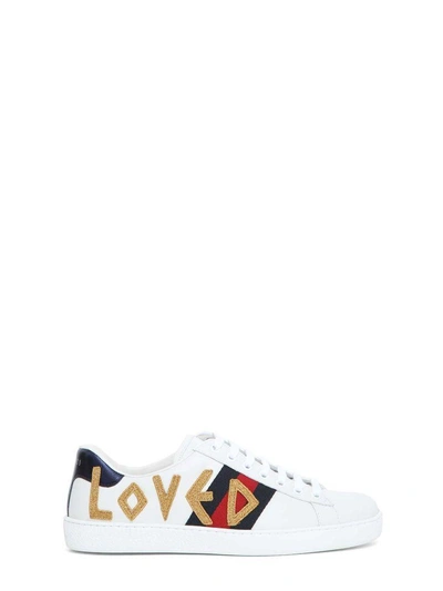 Shop Gucci Ace Embroidered Loved Sneakers In Bianco-multicolor