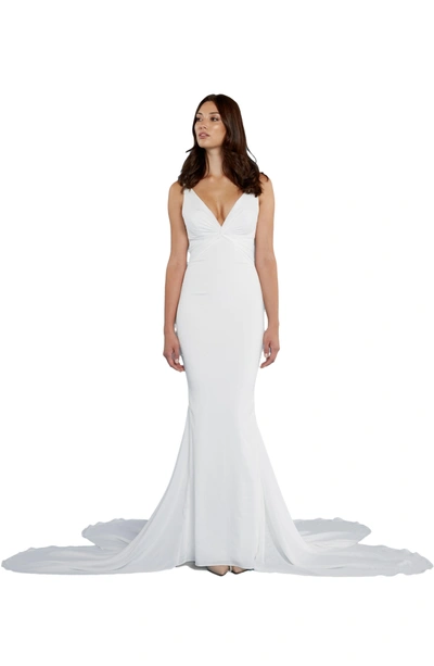 Shop Katie May 'mykonos' Twist Front Crêpe De Chine Mermaid Gown In Ivory